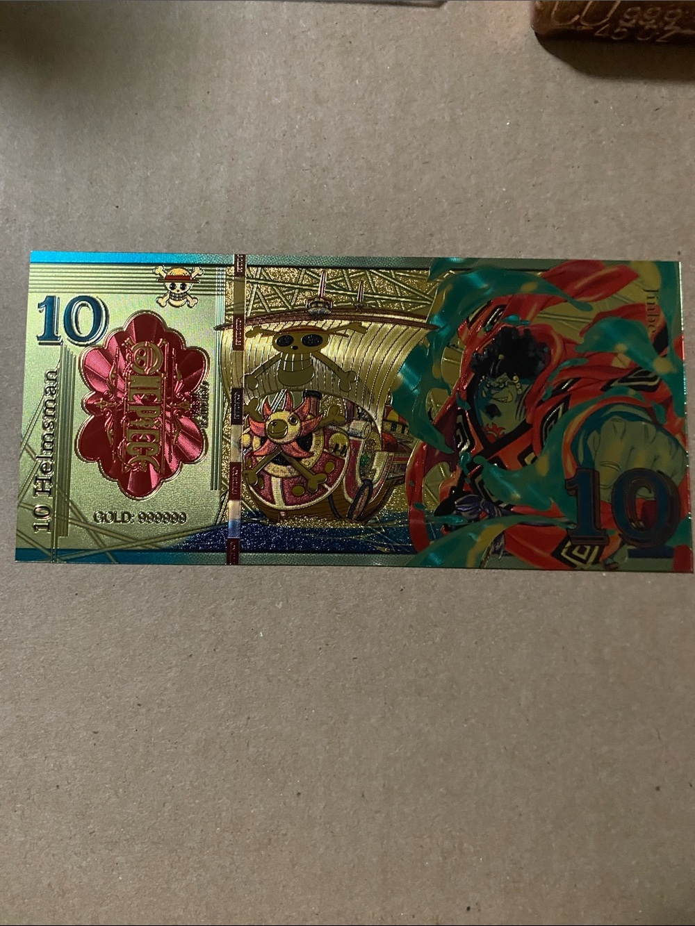 Collectible Gold Foil One Piece Anime Helmsman Banknote - Vibrant fine 999 24k